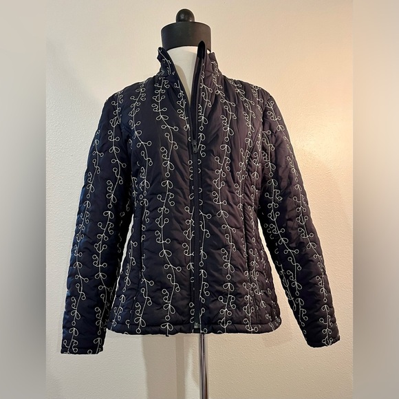 Sahalie Navy and White Puffer Jacket with floral Quilting women’s size 6 - Picture 1 of 3